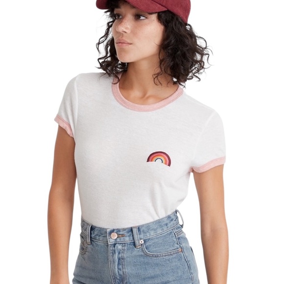 Marine Layer Tops - Marine Layer Women’s Embroidered Rainbow Ringer T-Shirt Small